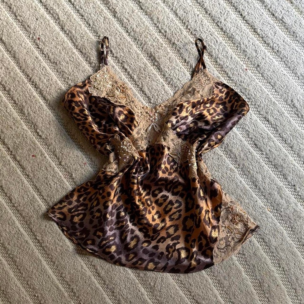 Bisou Bisou Leopard print lace cami top size 12 Boho Fairycore Whimsygoth Party